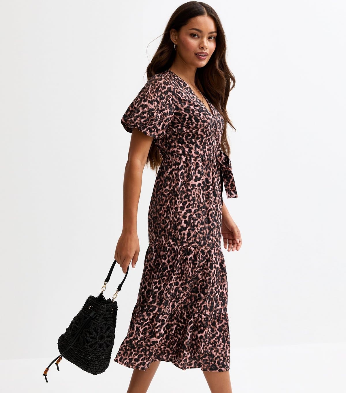 New Look New Look Brown Leopard Print Midi Dress