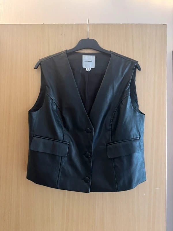 ASOS Black Leather V-Neck Vest