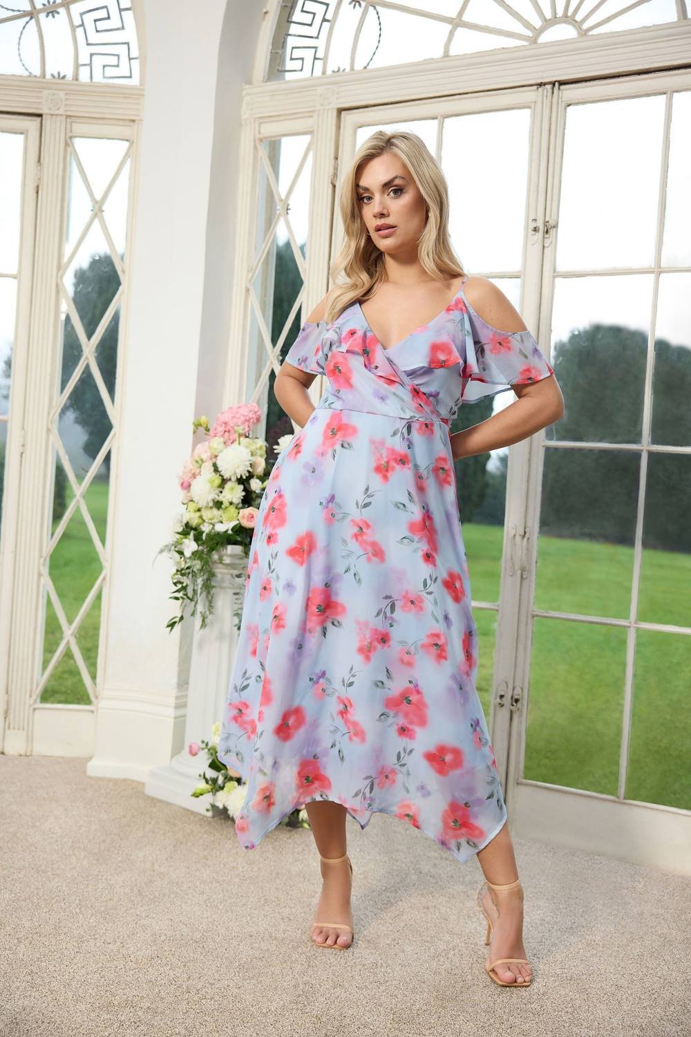 Yours Yours Women's Floral Wrap Midi Dress in Light Blue - 4