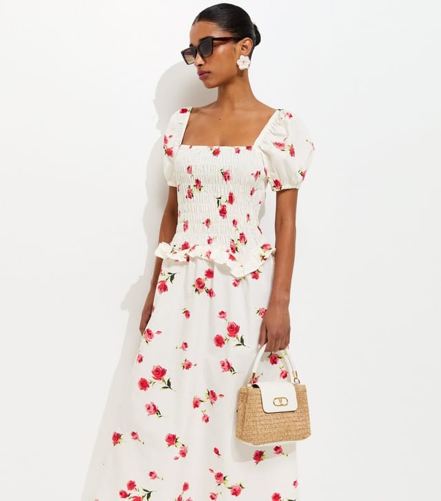 New Look Women's White Floral Print Square Neck Midi Dress New Look - 2