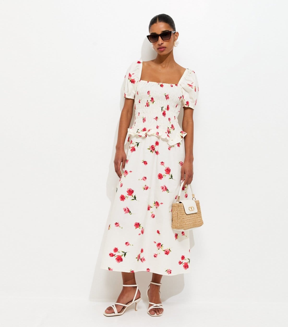 New Look Women's White Floral Print Square Neck Midi Dress New Look - 4