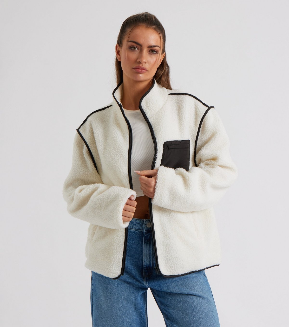 Urban Bliss Women's Cream Fleece Jacket Urban Bliss New Look - 3