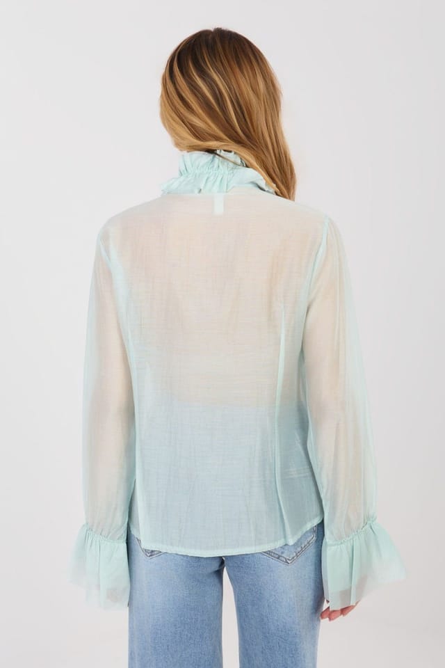 Love Lace Love Lace Women's Elegant Stand Collar Long Sleeve Blouse in Mint - 3