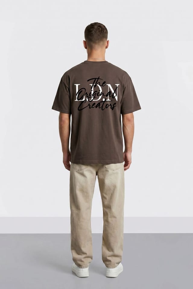 LONDON ATTITUDE LONDON ATTITUDE Men's Original Creators Oversized Heavyweight Streetwear Graphic T-Shirt in Chocolate - 3