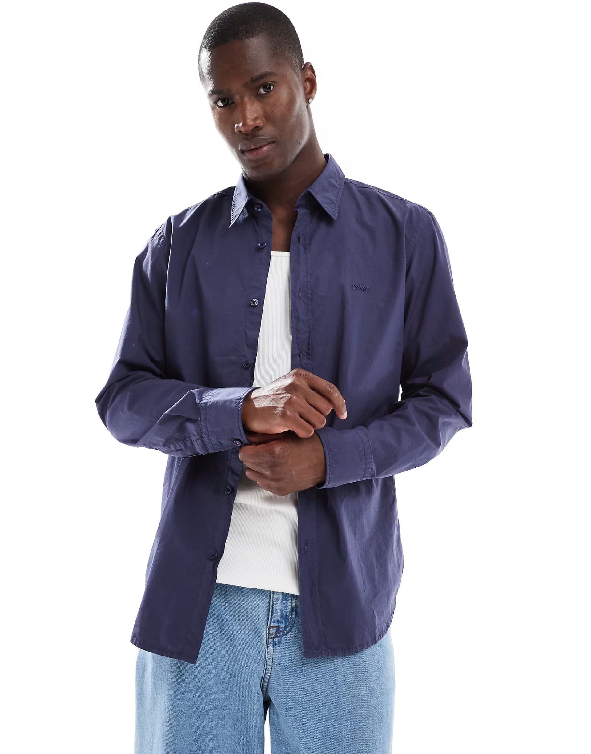 ASOS Boss Orange Relegant shirt in navy