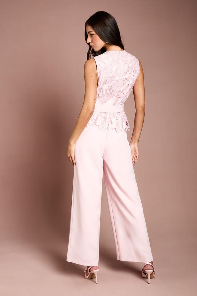 Coast Coast Women's Lace Bodice Crepe Trouser Belted Jumpsuit in Blush - 3
