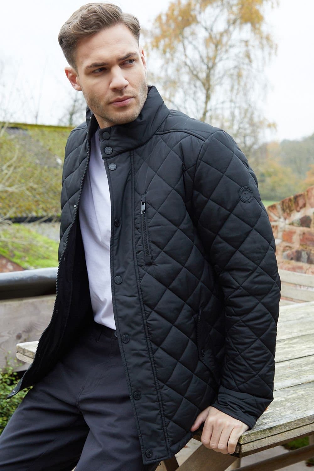 Threadbare Threadbare Men's Funnel Neck Diamond Quilted Jacket in Black