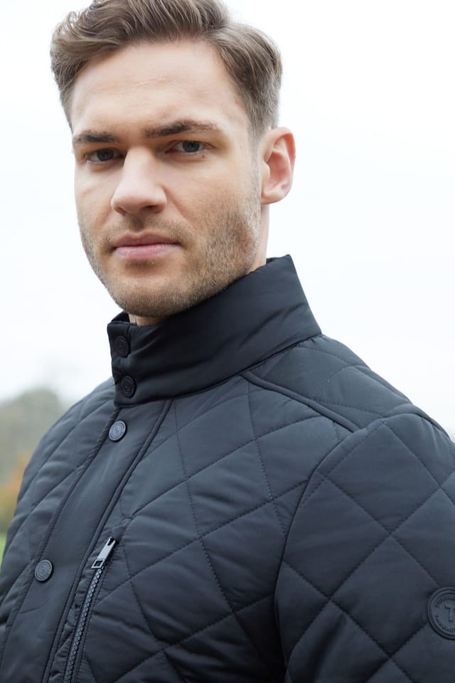 Threadbare Threadbare Men's Funnel Neck Diamond Quilted Jacket in Black - 3
