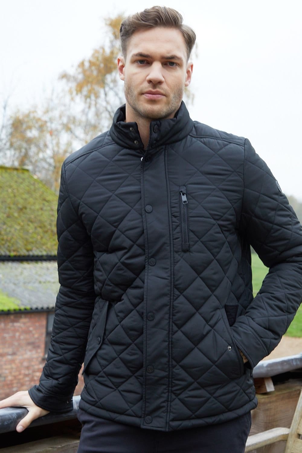 Threadbare Threadbare Men's Funnel Neck Diamond Quilted Jacket in Black - 4
