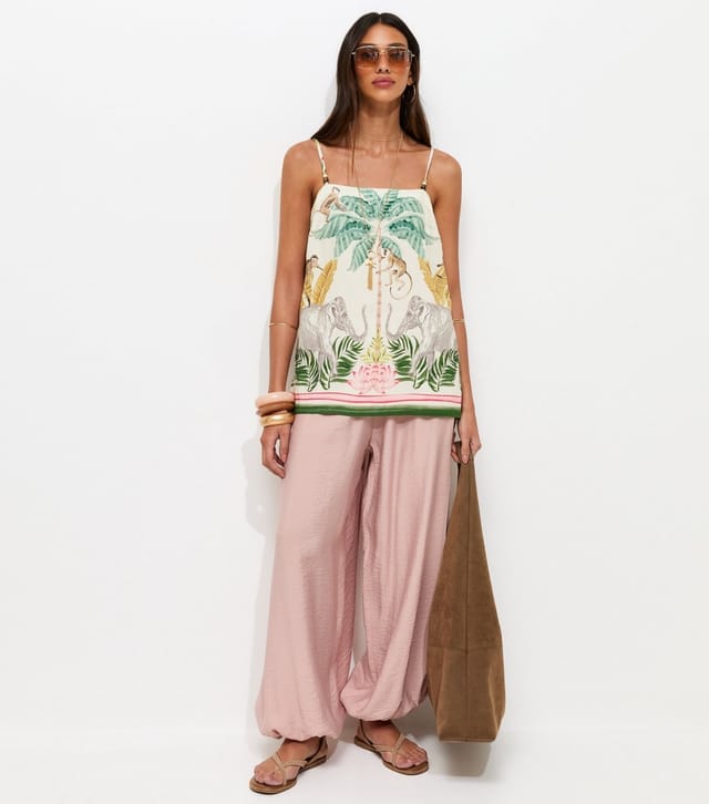 New Look Women's Cream Tropical Print Beaded Strap Cami Top New Look - 2