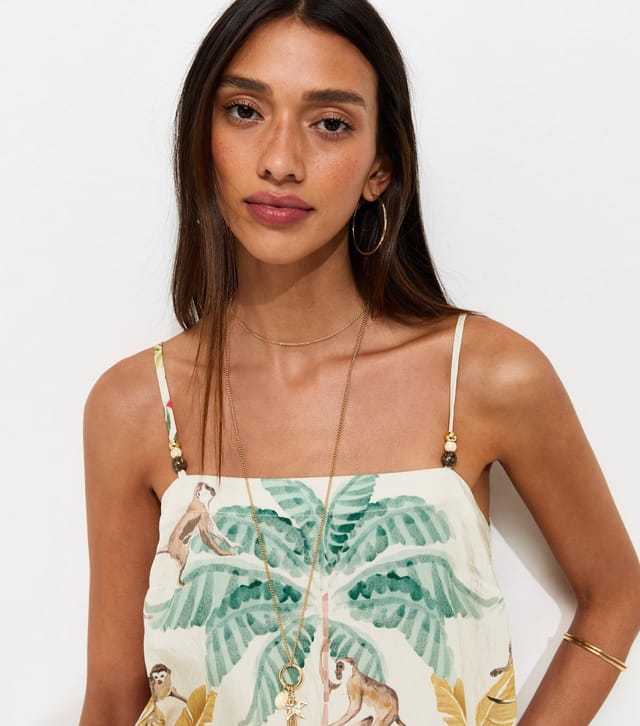 New Look Women's Cream Tropical Print Beaded Strap Cami Top New Look - 3