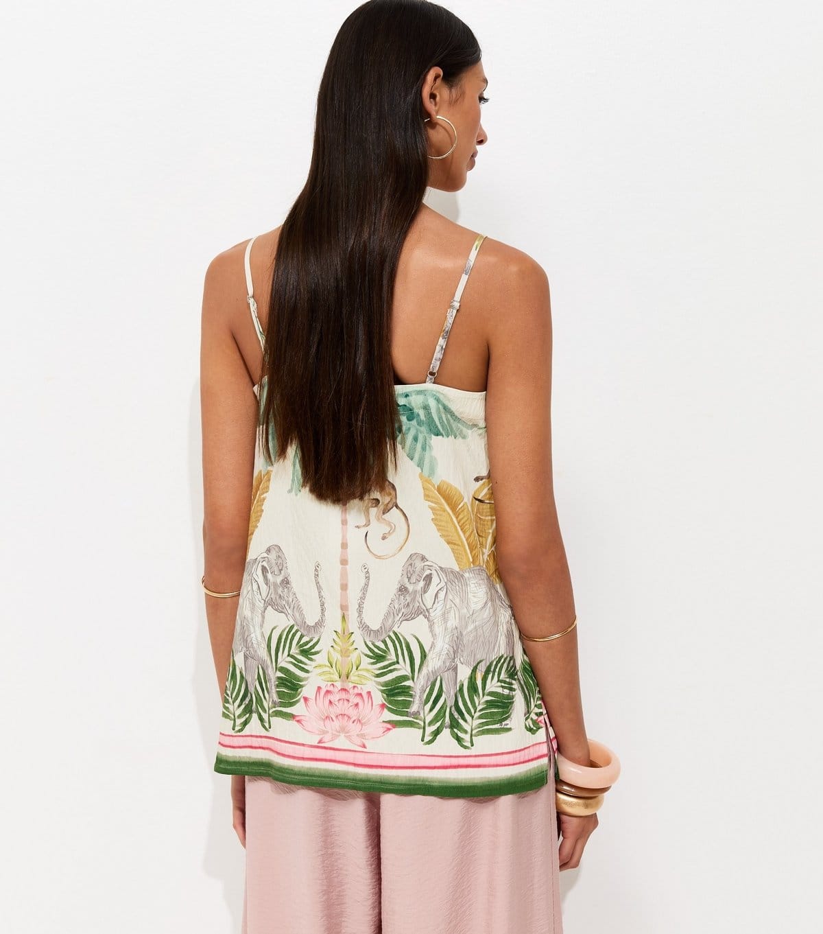 New Look Women's Cream Tropical Print Beaded Strap Cami Top New Look - 4