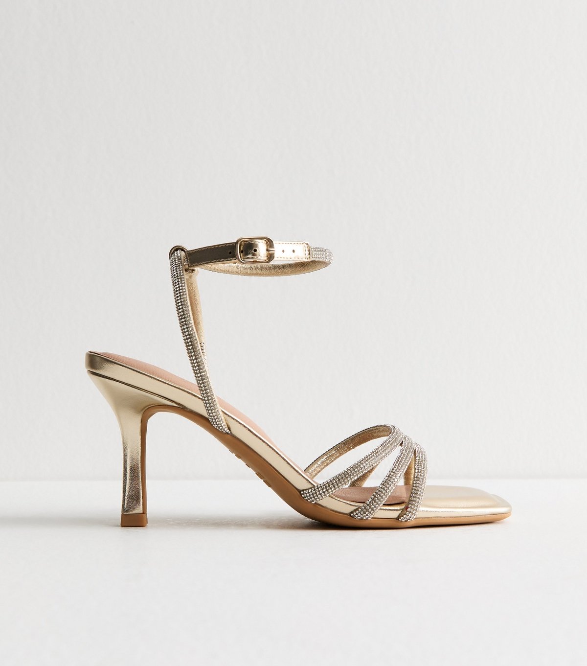 New Look Women's Gold Diamanté Embellished Stiletto Sandals Vegan New Look - 2