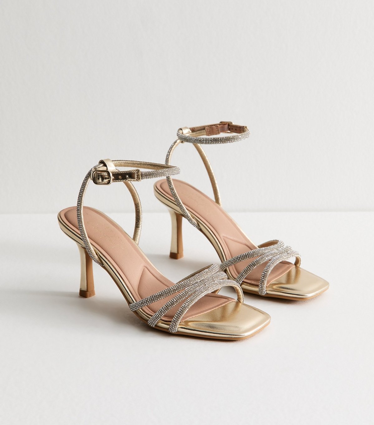 New Look Women's Gold Diamanté Embellished Stiletto Sandals Vegan New Look - 4