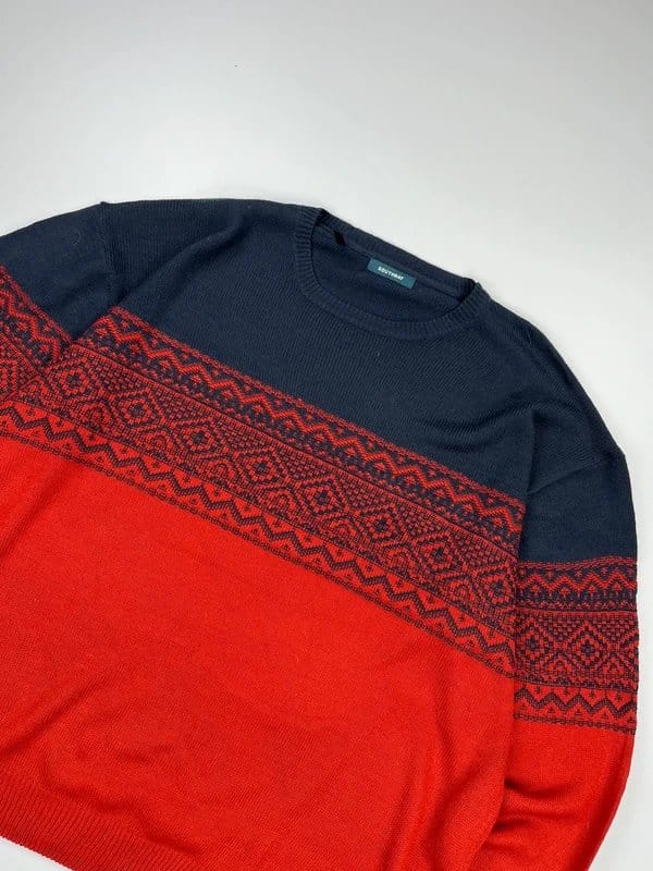 Southbay Red & Navy Blue Patterned Knit Jumper