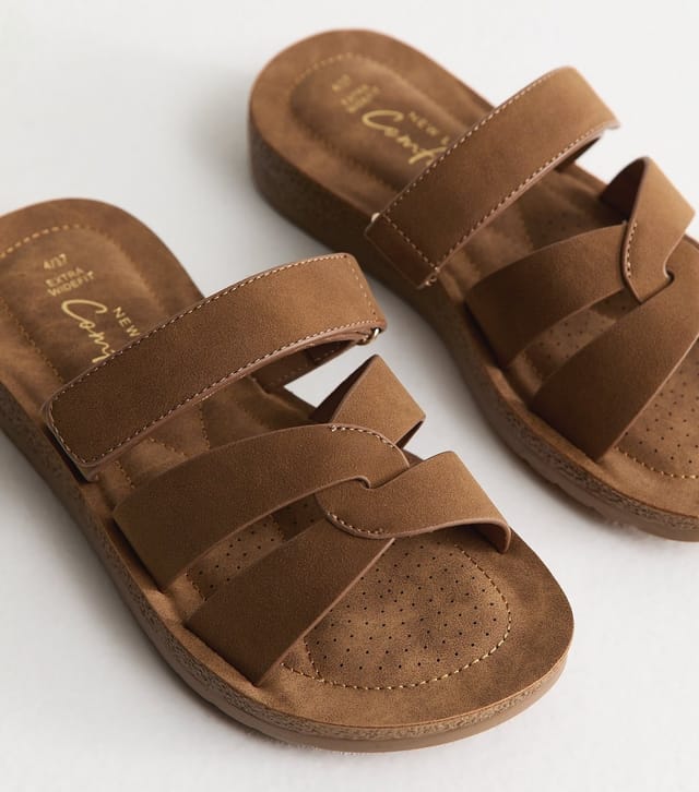 New Look Women's Extra Wide Fit Tan Faux Suede Twist Front Mule Sandals Vegan New Look - 3