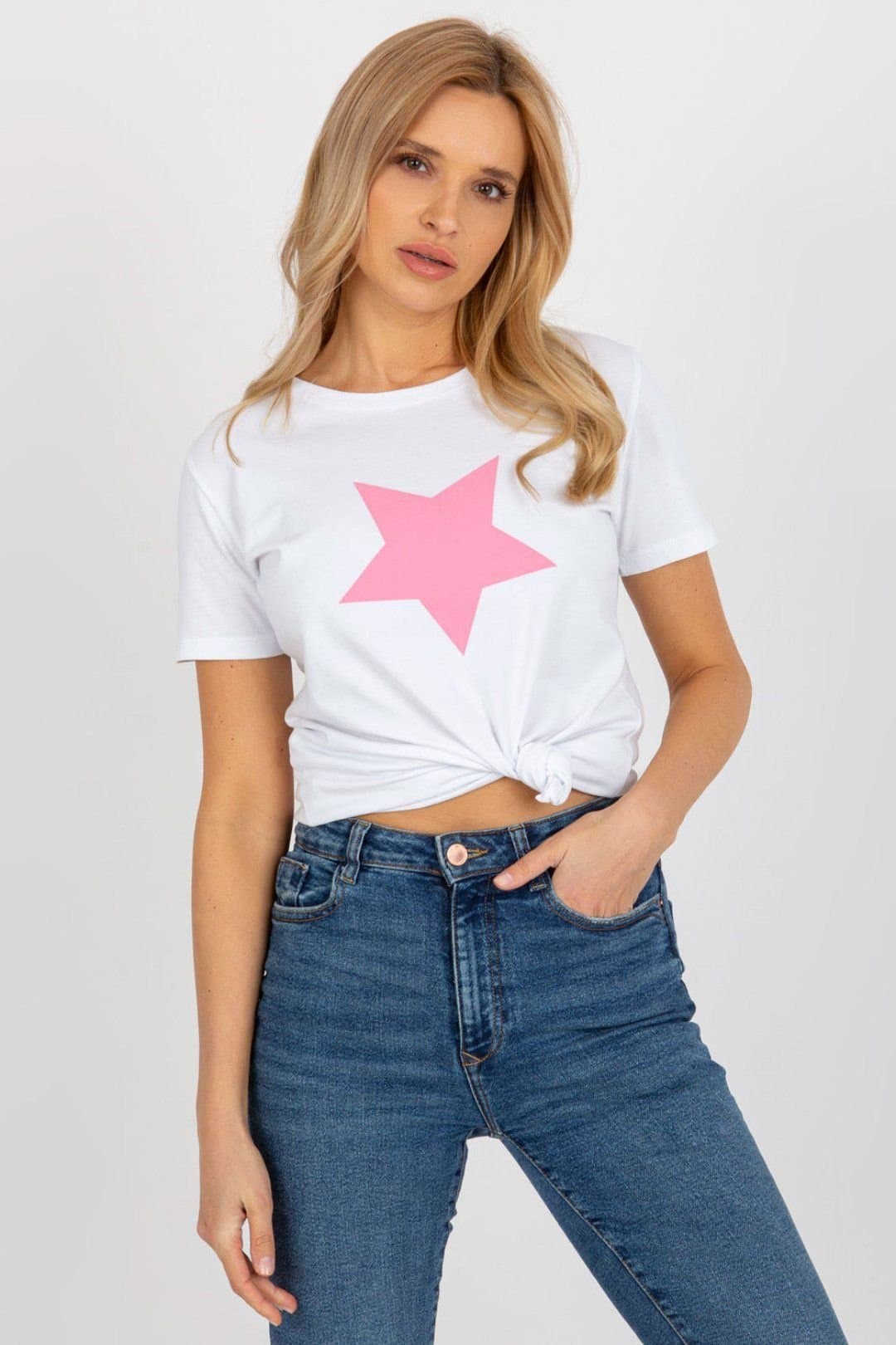 Love Lace Love Lace White Graphic T-Shirt with Pink Star Print