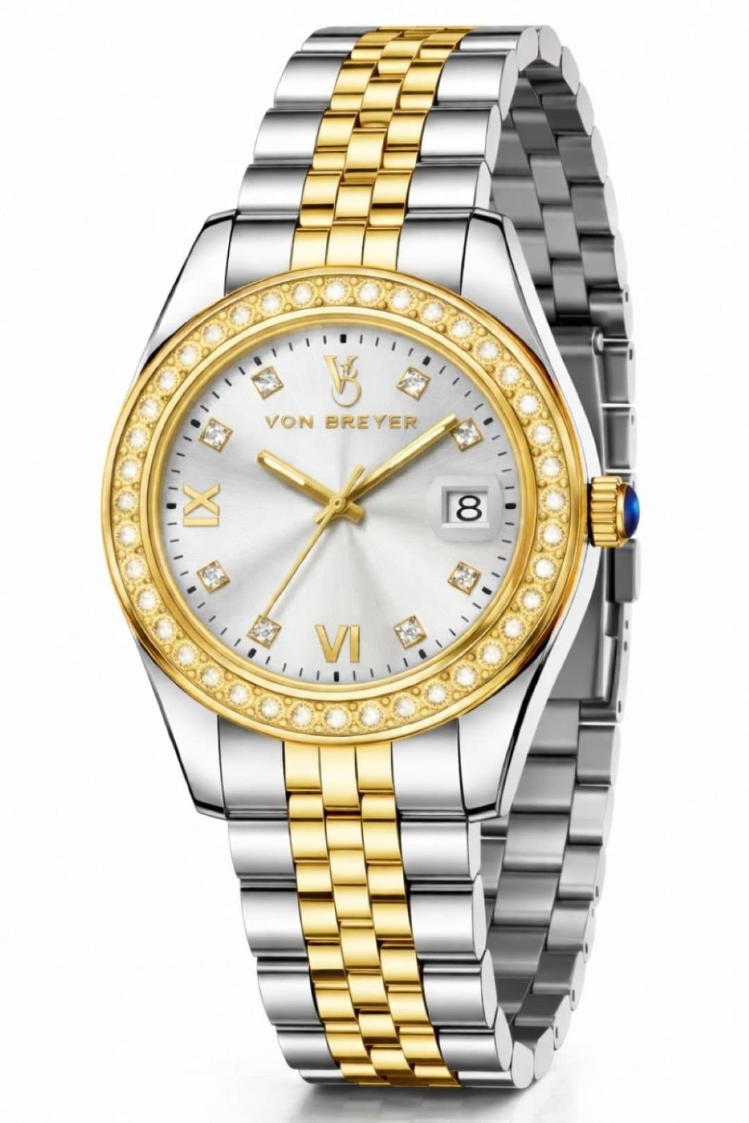 VON BREYER VON BREYER Women's Watches Eterna Diamond Gold & Silver Watch with Diamond Markers in White