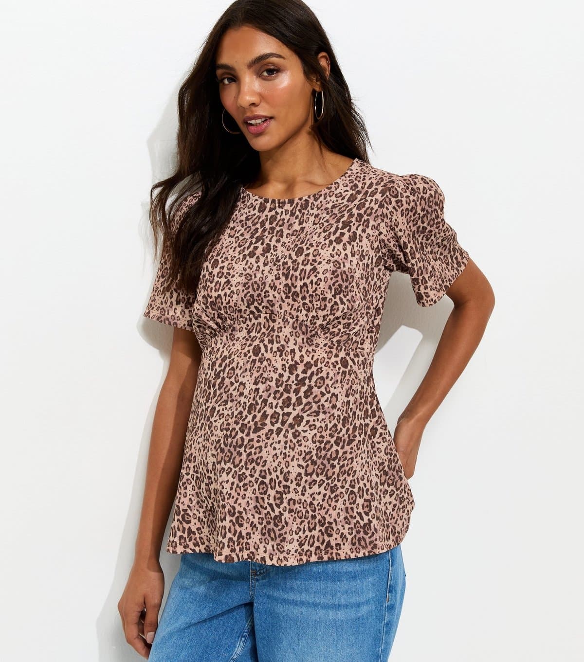 New Look Women's Maternity Brown Leopard Print Half Moon Top New Look