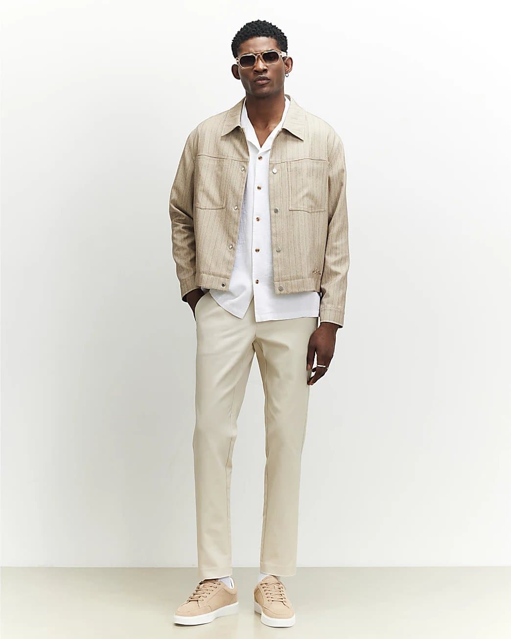 River Island Mens River Island Cream Slim Fit Stretch Chino Trousers