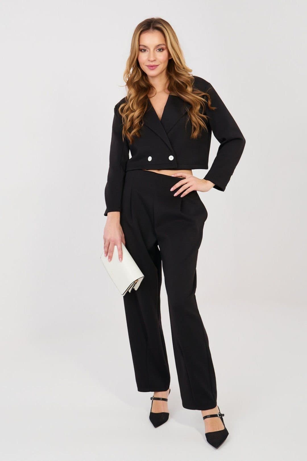 Love Lace Love Lace Women's Elegant Short Blazer & High Waist Pants in Black