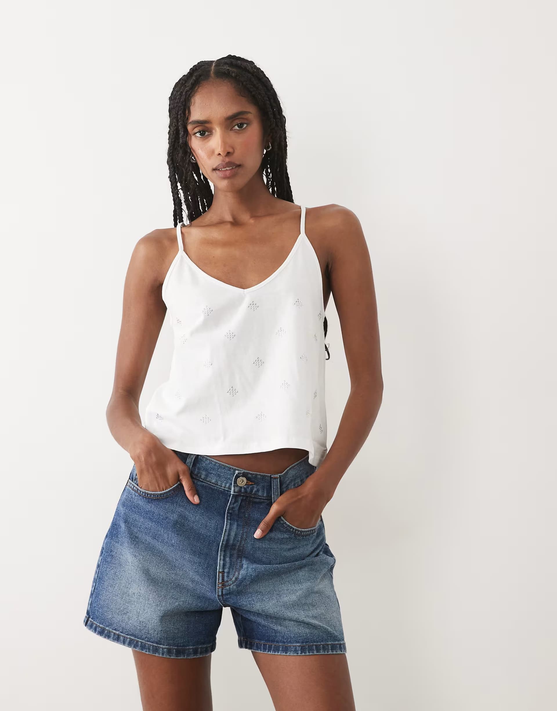 ASOS Mango Teen 100% cotton embellished halterneck top in white