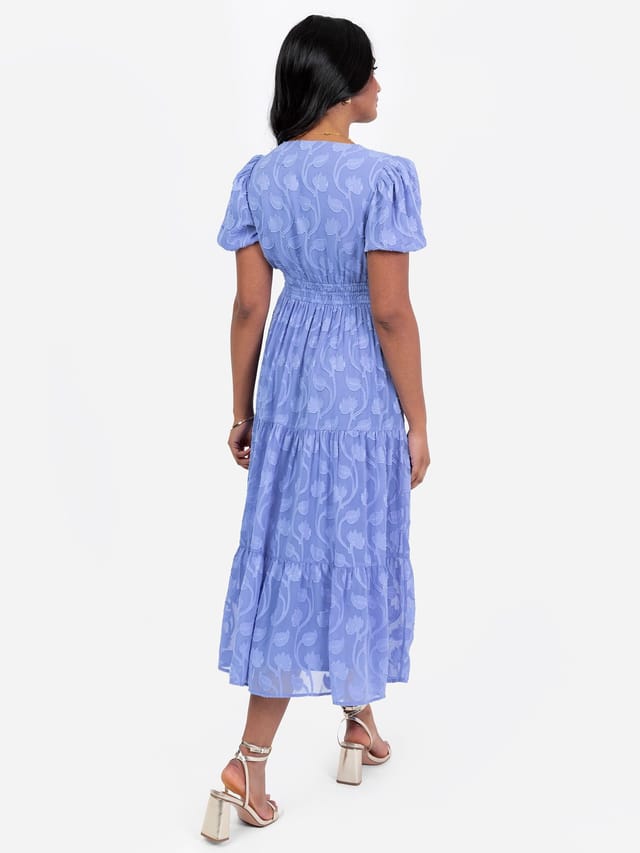 Lovedrobe Lovedrobe Women's Short Sleeve Floral Burn Out Midi Dress in Blue - 3