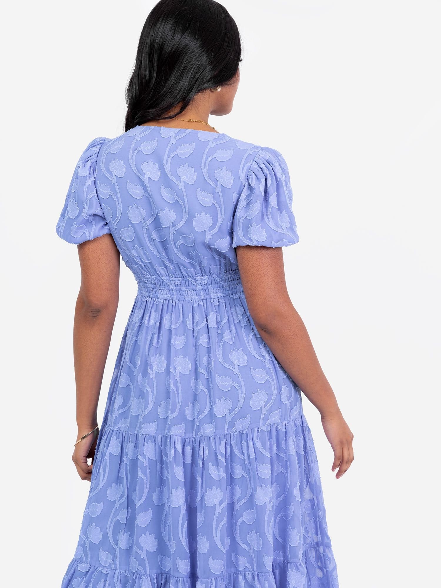 Lovedrobe Lovedrobe Women's Short Sleeve Floral Burn Out Midi Dress in Blue - 4