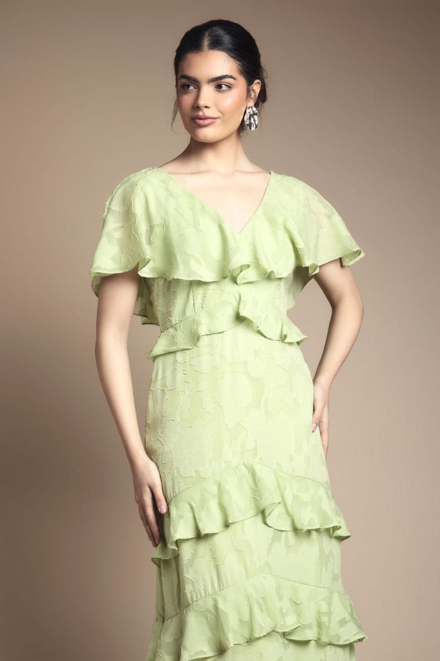 Oasis Oasis Women's Jacquard Ruffle Maxi Dress in Chartreuse - 2