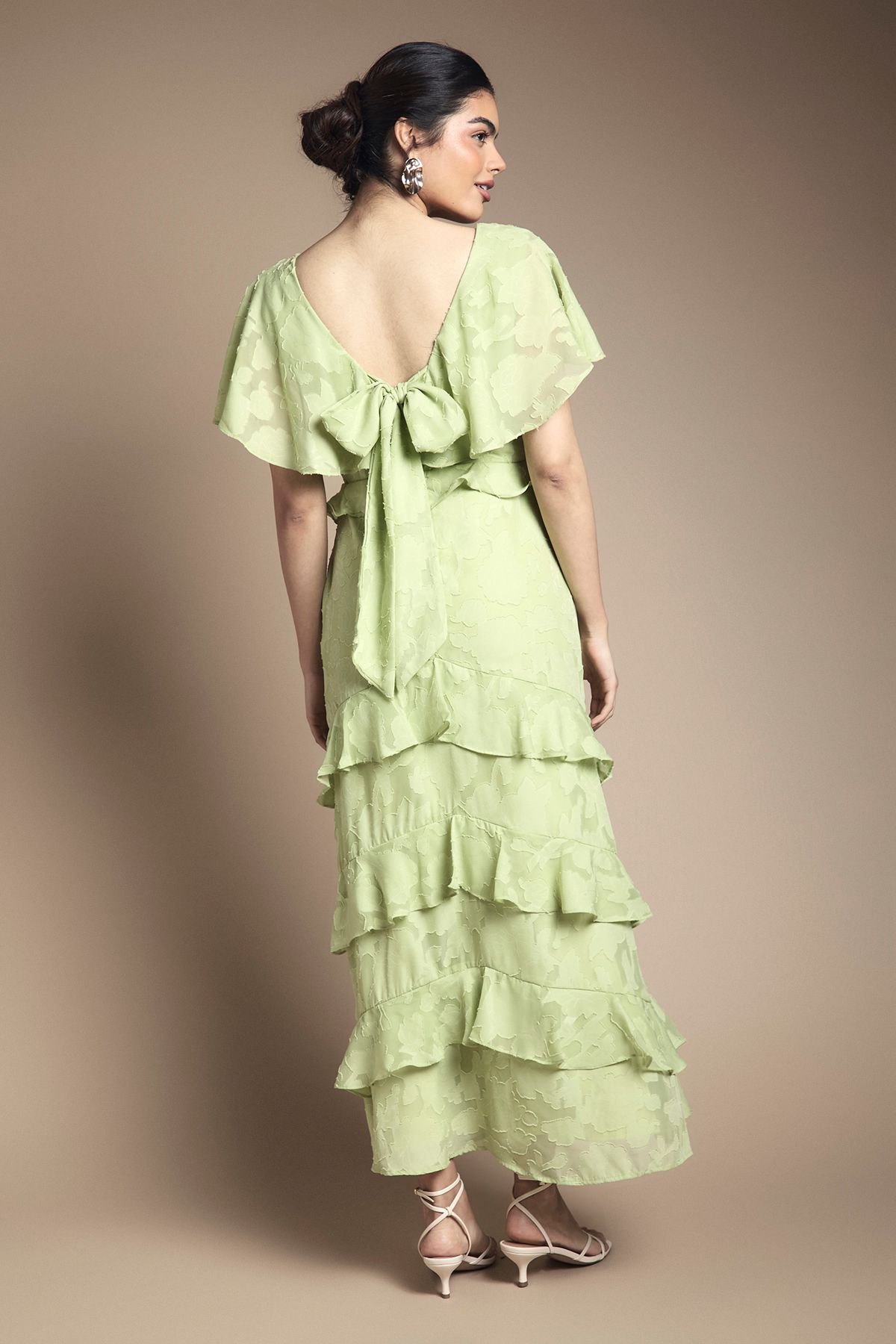 Oasis Oasis Women's Jacquard Ruffle Maxi Dress in Chartreuse - 3