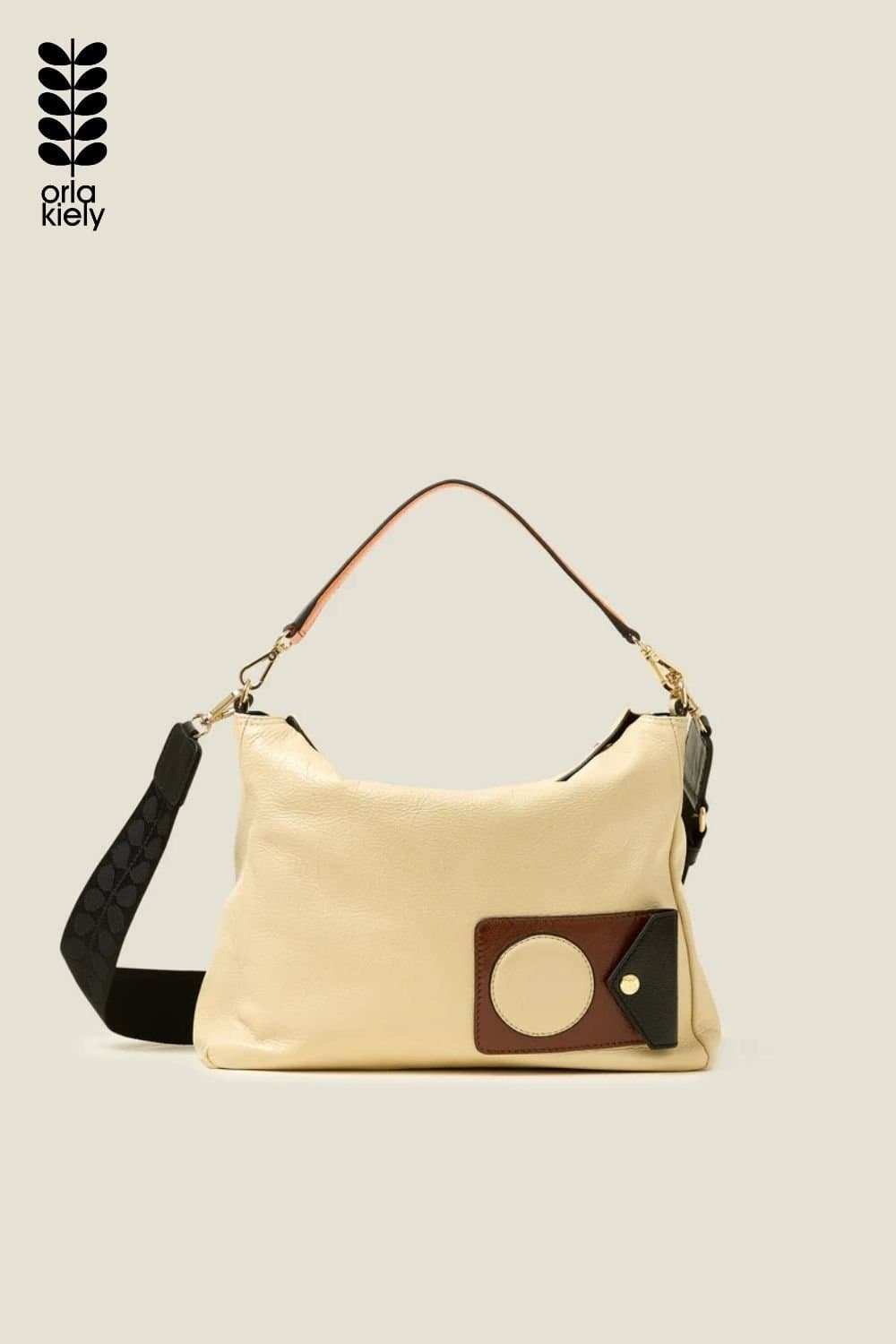 Orla Kiely Orla Kiely Cream Italian Leather Shoulder Bag