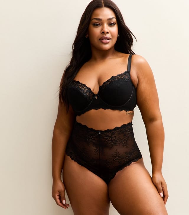New Look Women's Plus Size Black Demi Padded Lace Scalloped Bra Curves New Look - 3