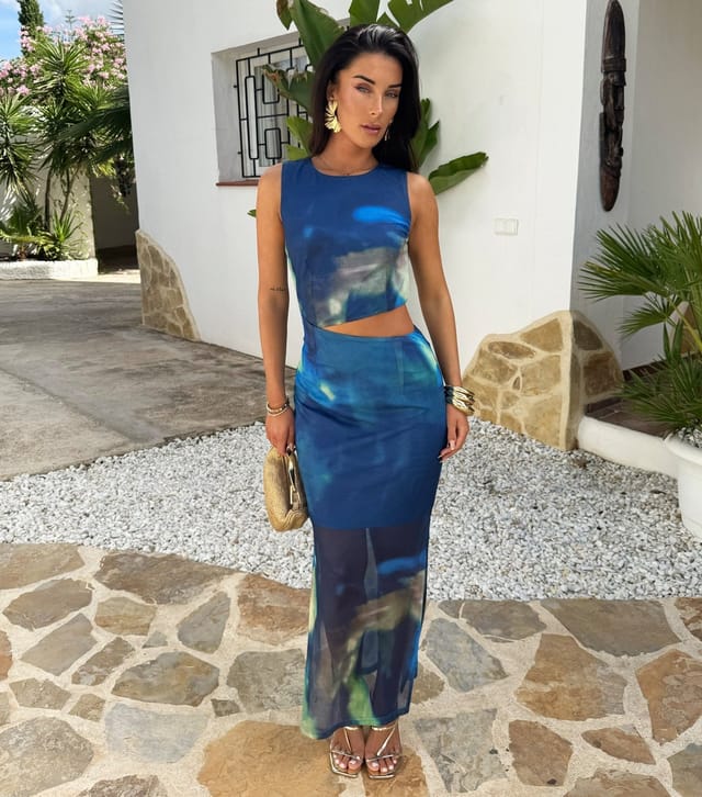 AX Paris Women's Blue Smudge Print Cut Out Mesh Midi Dress AX Paris New Look - 2