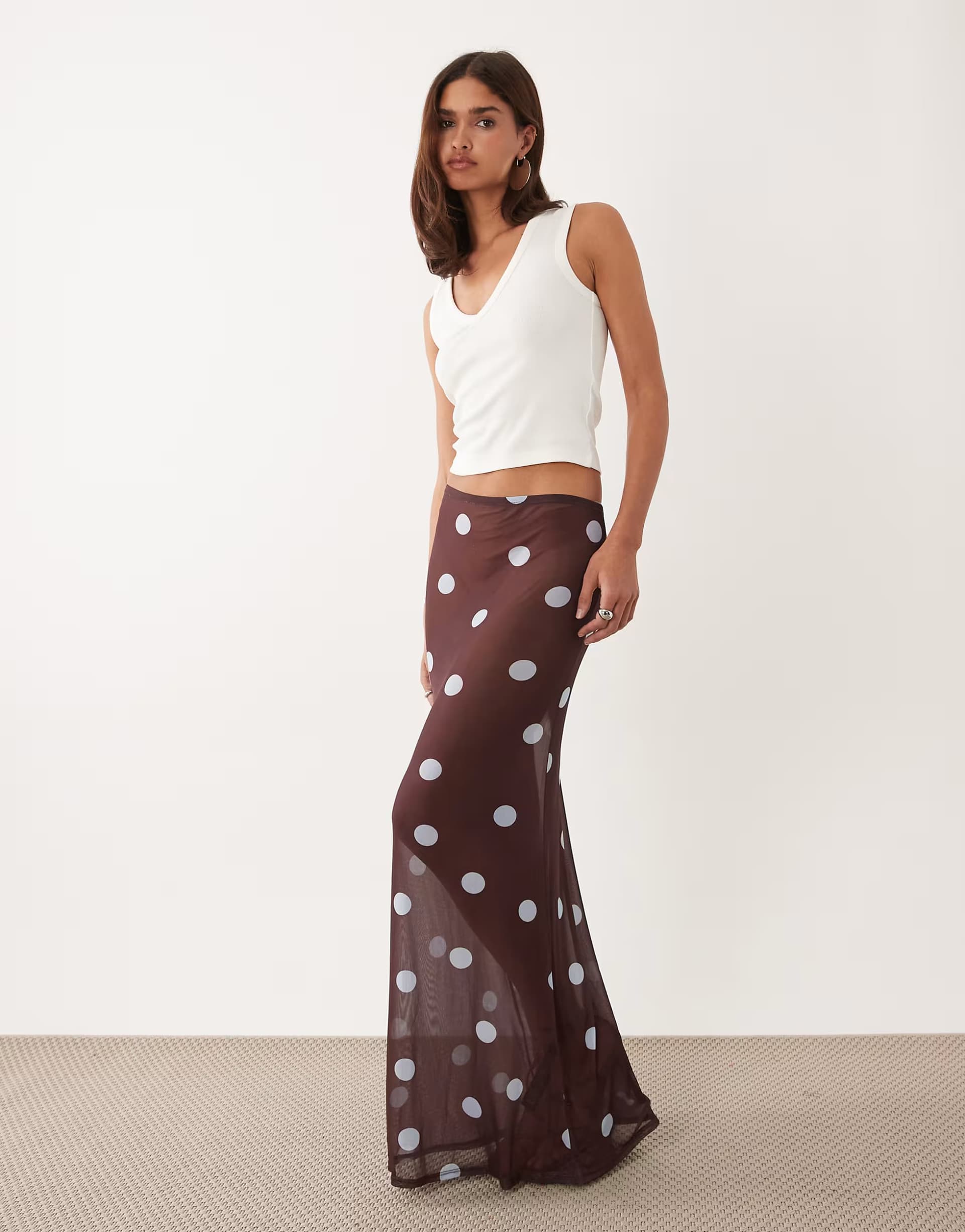ASOS ASOS DESIGN printed mesh sheer maxi column skirt in polka dot