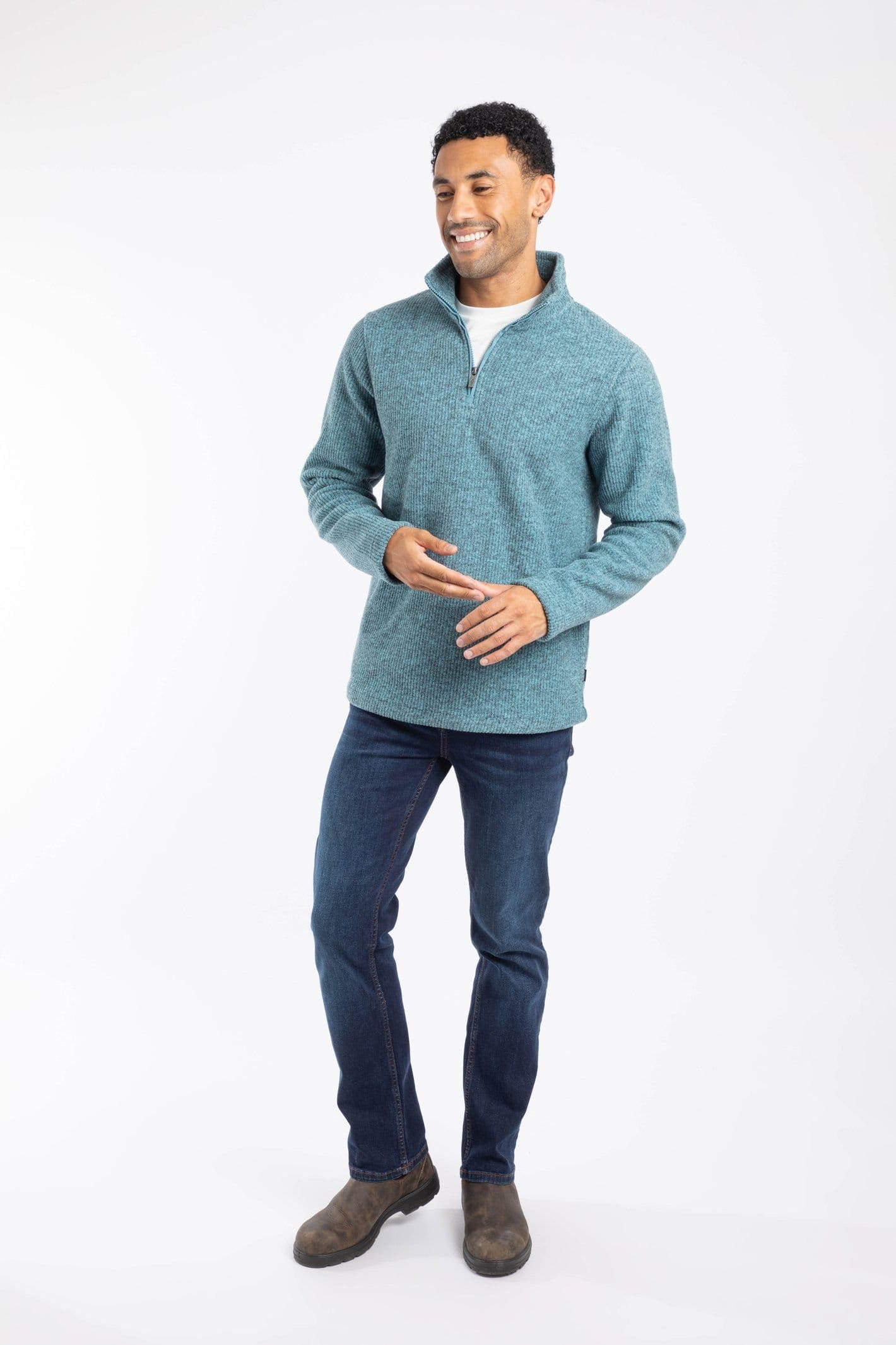 Weird Fish Weird Fish Men's Newport 1/4 Zip Ribbed Fleece in Light Blue - 4