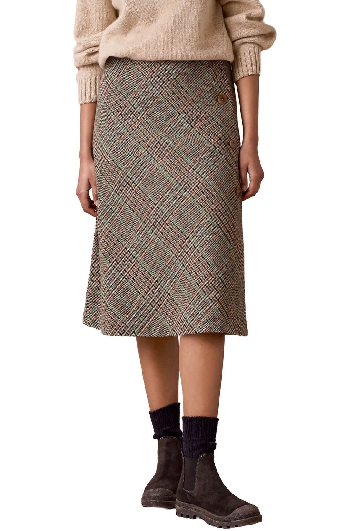 Celtic & Co Celtic & Co Women's Check Wrap Skirt in Khaki