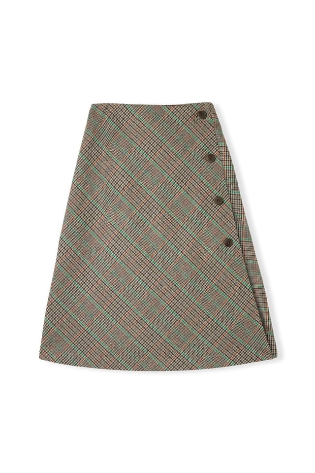Celtic & Co Celtic & Co Women's Check Wrap Skirt in Khaki - 2
