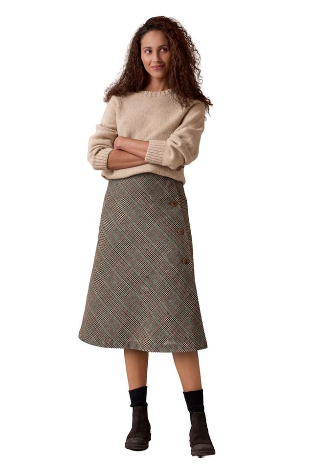 Celtic & Co Celtic & Co Women's Check Wrap Skirt in Khaki - 3