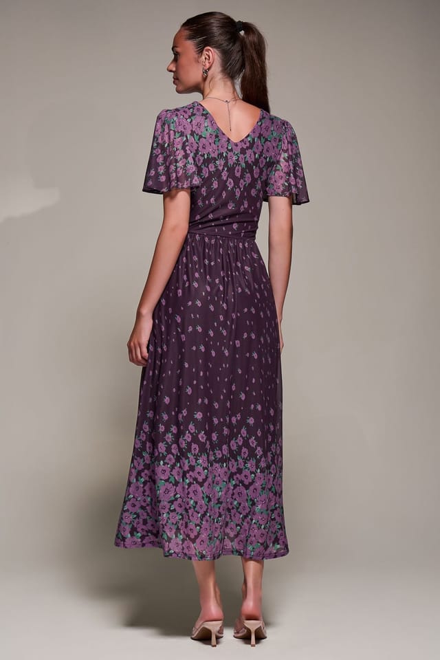 Jolie Moi Jolie Moi Women's Mirrored Mesh Short Sleeve Midaxi Dress in Purple - 2