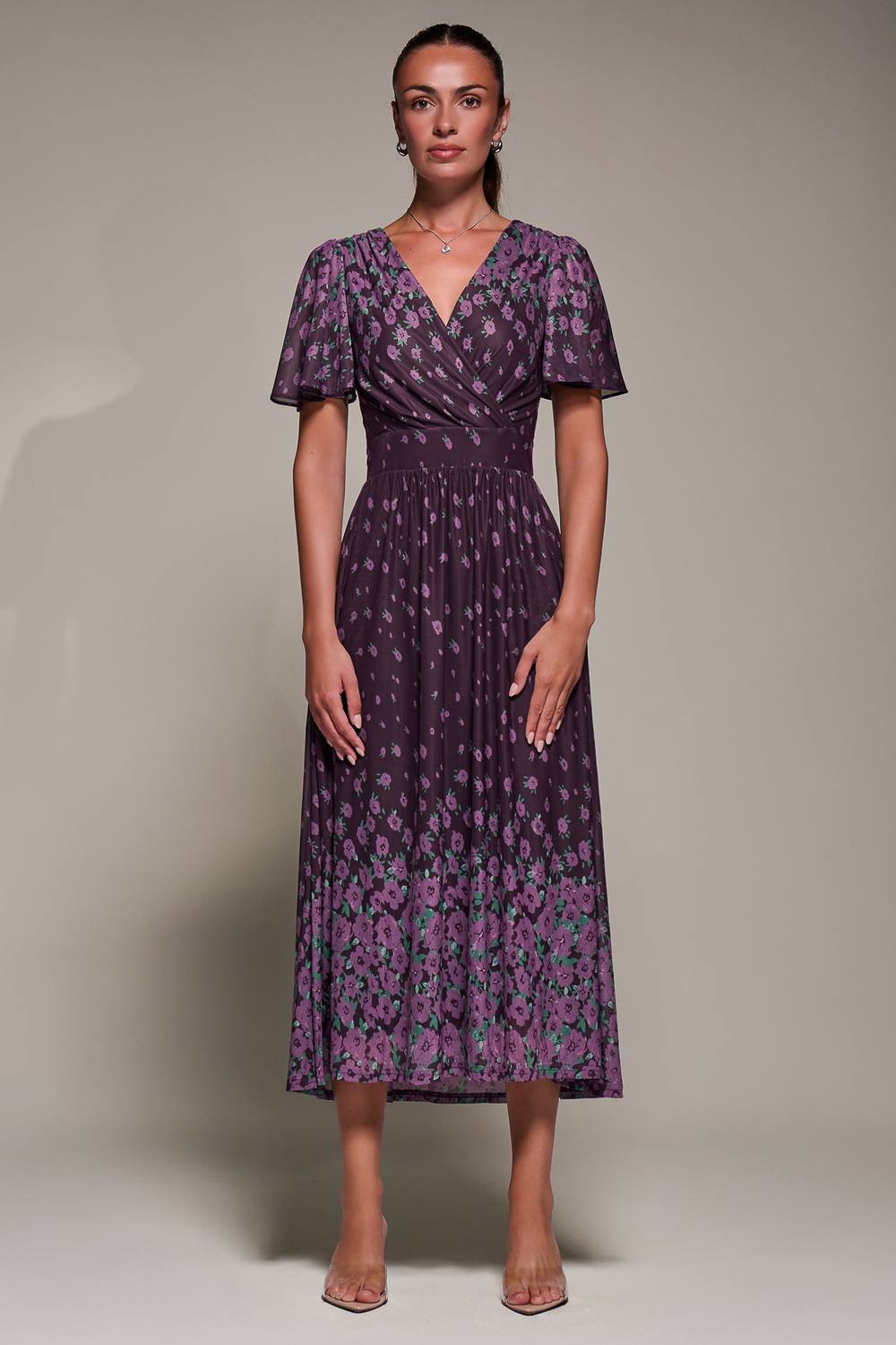 Jolie Moi Jolie Moi Women's Mirrored Mesh Short Sleeve Midaxi Dress in Purple - 3