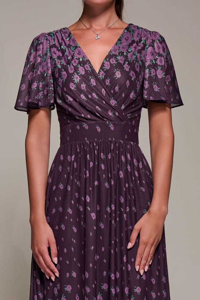 Jolie Moi Jolie Moi Women's Mirrored Mesh Short Sleeve Midaxi Dress in Purple - 3