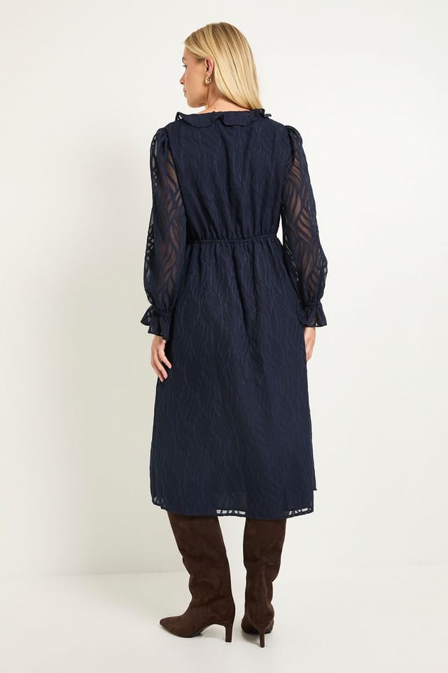 Wallis Wallis Women's Petite Burn Out Ruffle Midi Dress in Navy - 3