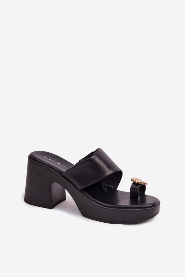 Love Lace Love Lace Women's Heeled Sandals with Golden Toe Detail & Platform Heel in Black - 2
