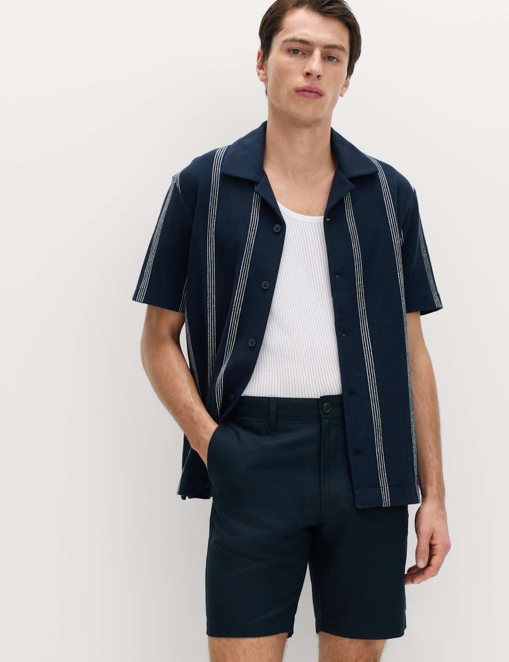 Marks & Spencer M&S Linen Blend Chino Shorts Navy