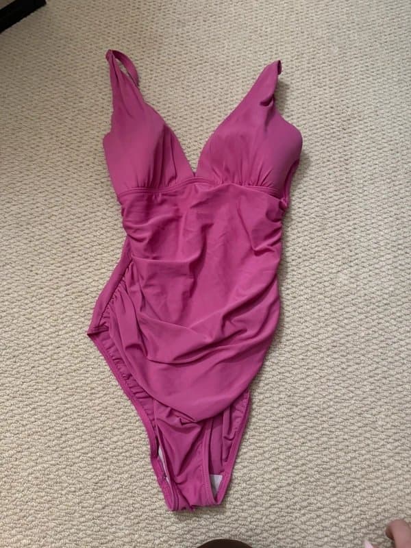 Shein Ruched V-Neck One-Piece Swimsuit - size 12