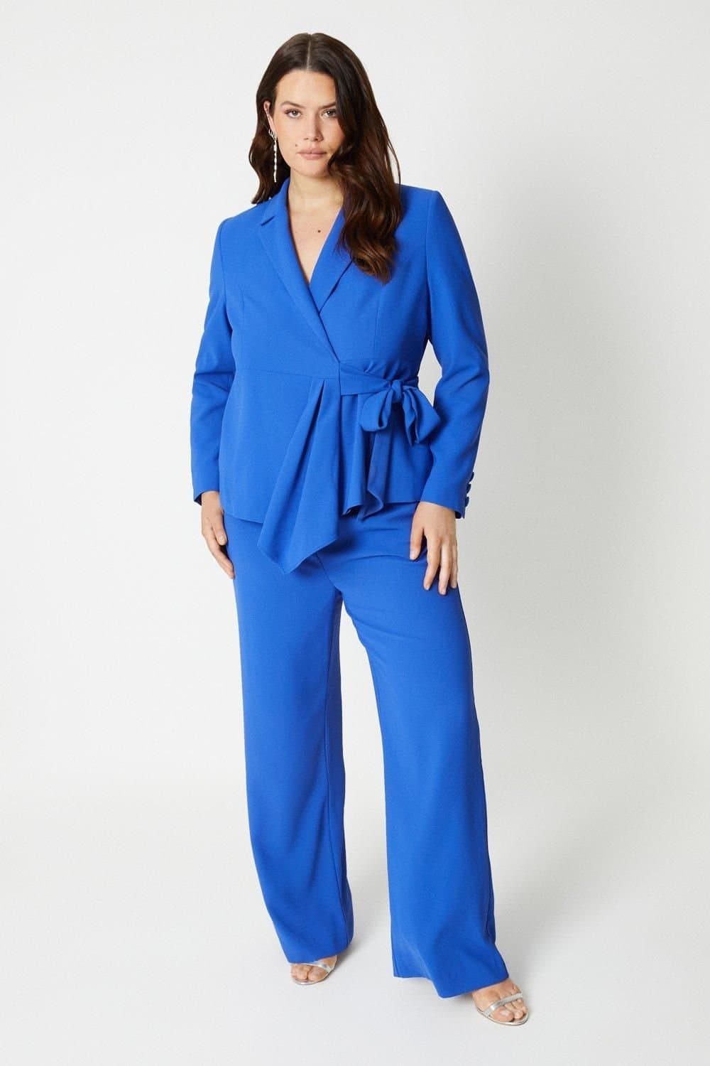 Coast Coast Women's Plus Size Waterfall Drape Wrap Blazer in Blue