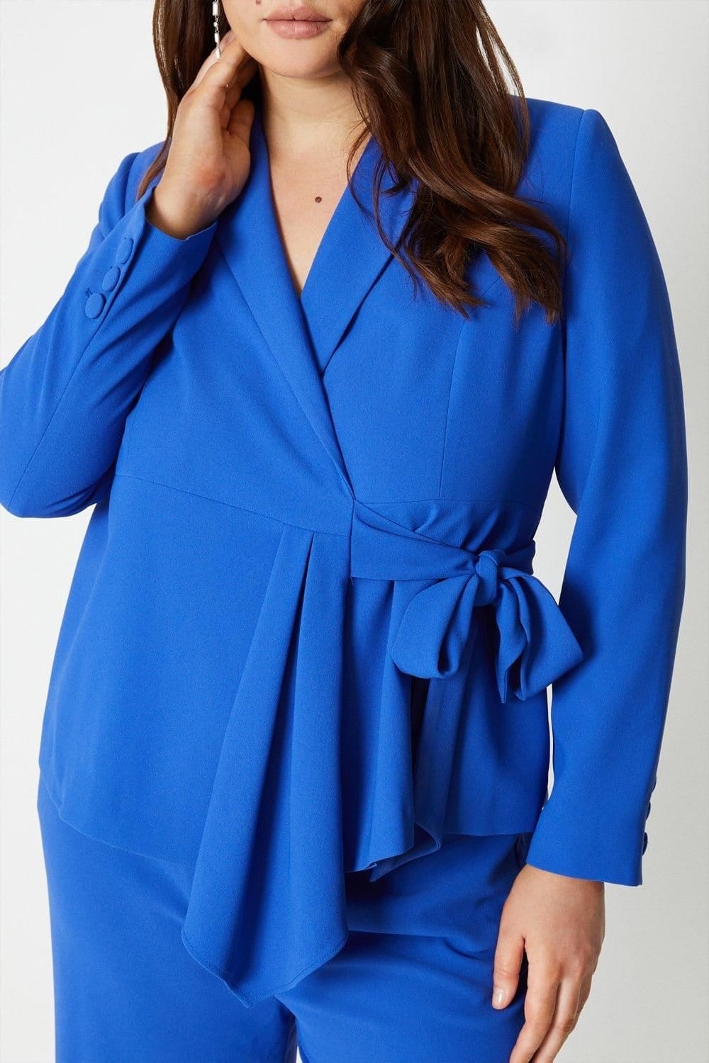 Coast Coast Women's Plus Size Waterfall Drape Wrap Blazer in Blue - 4