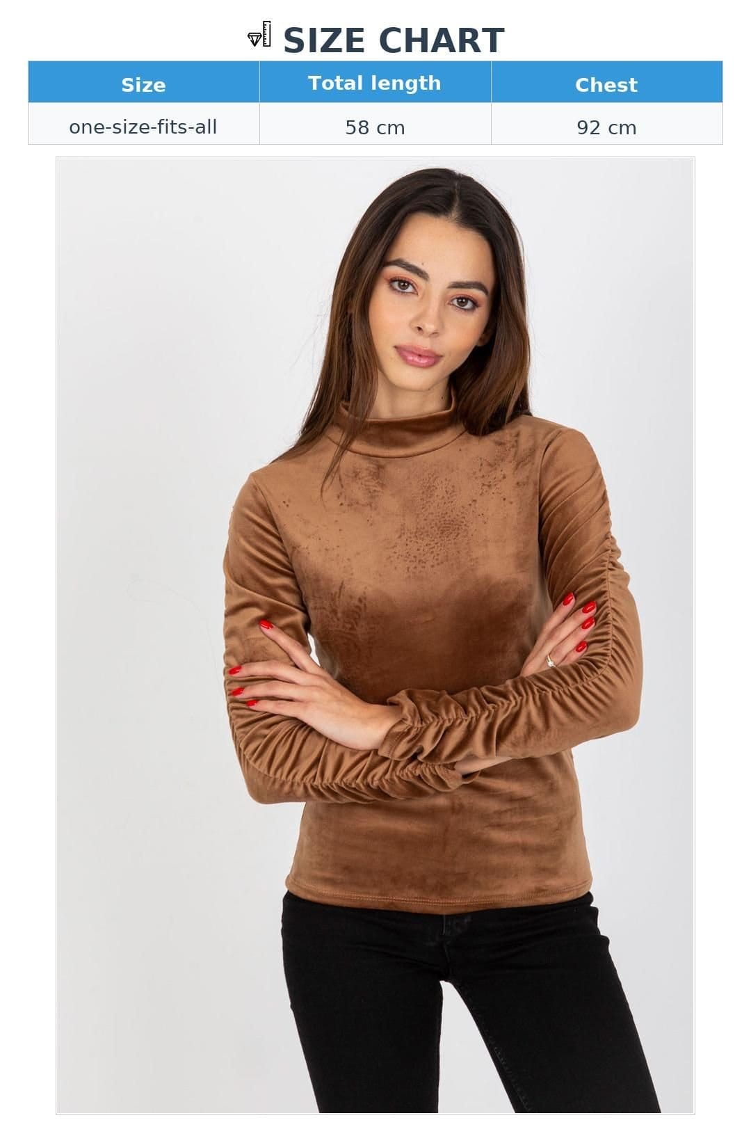 Love Lace Love Lace Women's Velour Long Sleeve Stand Collar Blouse Style 173731 in Brown - 4