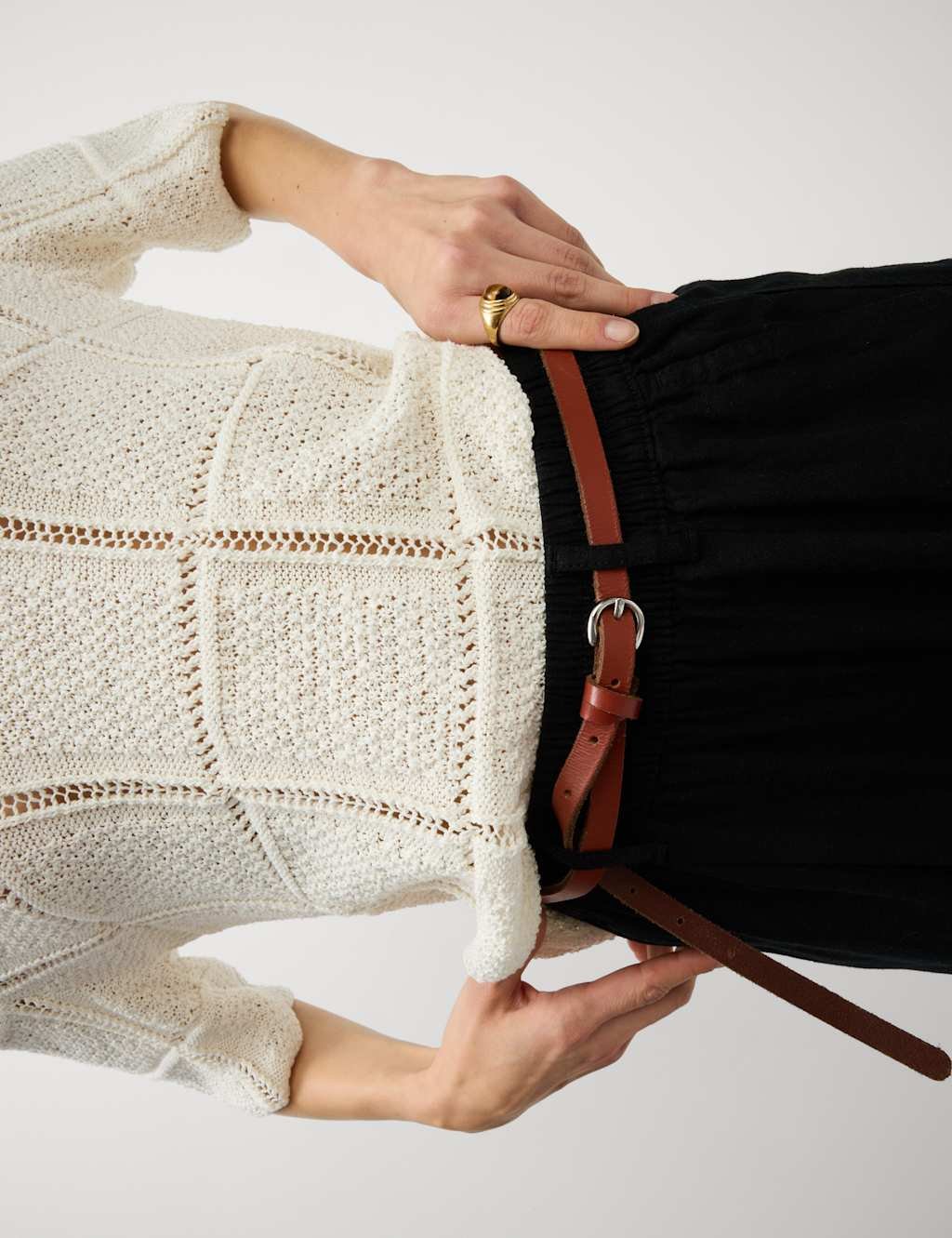 Marks & Spencer M&S Linen Rich Wide Leg Cropped Trousers Black - 3