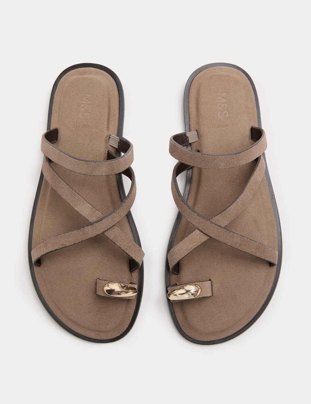Marks & Spencer M&S Taupe Suede Strappy Flat Toe Loop Sandals